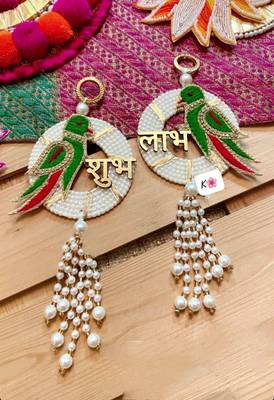 handmade shubh labh parrot door hanging decorative  traditional wall hanging decor for home decor (pack of 2) 1