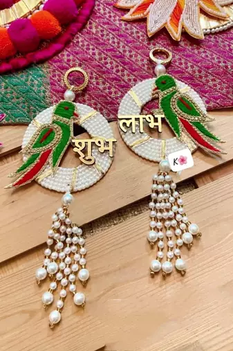 handmade shubh labh parrot door hanging decorative  traditional wall hanging decor for home decor (pack of 2)