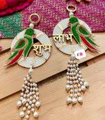 handmade shubh labh parrot door hanging decorative  traditional wall hanging decor for home decor (pack of 2)