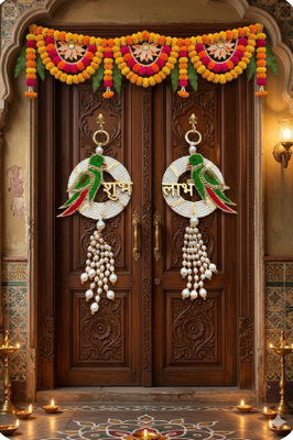 handmade shubh labh parrot door hanging decorative  traditional wall hanging decor for home decor (pack of 2) 2