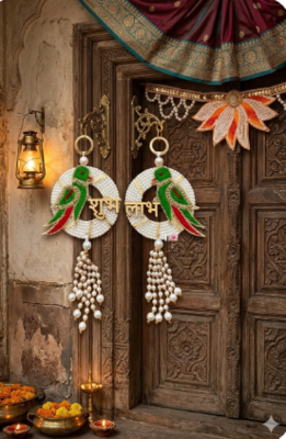 handmade shubh labh parrot door hanging decorative  traditional wall hanging decor for home decor (pack of 2) 3