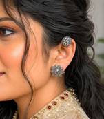 Oxidized Silver Bugadi Ear Cuff, Tribal Brass Helix Ear Climber, Indian Boho Jewelry