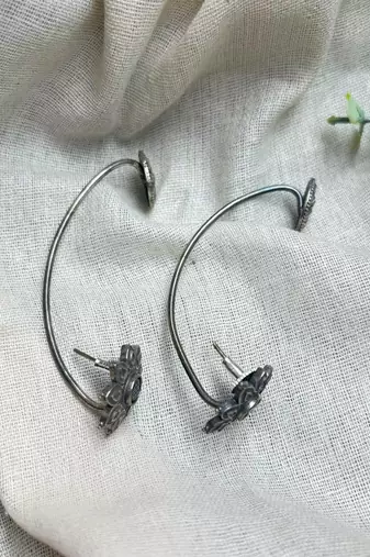 Oxidized Silver Bugadi Ear Cuff, Tribal Brass Helix Ear Climber, Indian Boho Jewelry