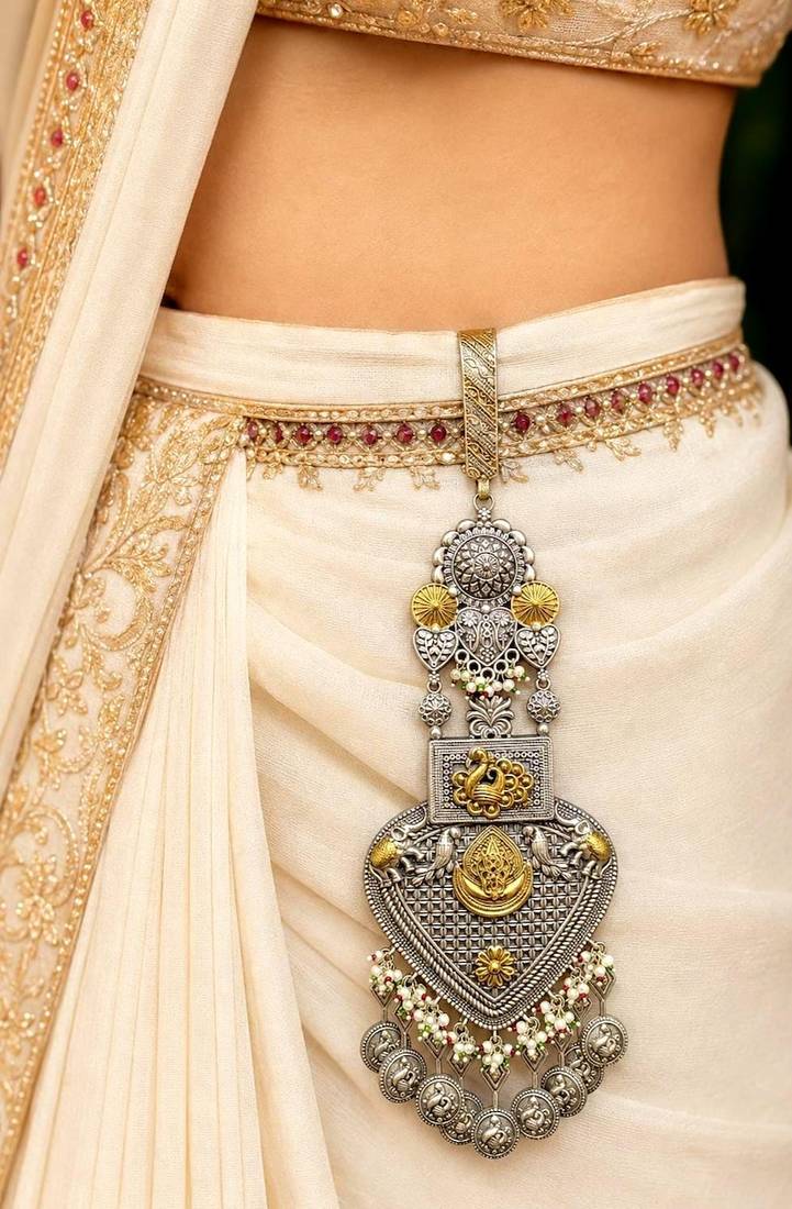 Handcrafted Oxidized Brass Chabi Challa Saree Keychain, Dual Tone Ethnic Accessory
