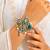 Statement Oxidized Silver Brass Cuff Bracelet, Tribal Green Stone Pearl Ethnic Kada