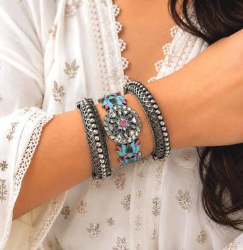 Lotus Meenakari work kadas, Statement kundan studded bracelet set of 3 pc, Indian Hand Kadas Festive jewelry 1