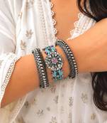 Lotus Meenakari work kadas, Statement kundan studded bracelet set of 3 pc, Indian Hand Kadas Festive jewelry