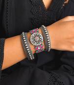 Lotus Meenakari Kundan Kada Set, Oxidised Silver Hand Bangle, Indian Bridal Jewelry