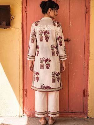 Cotton Floral Printed Straight Kurta With Lace Detailed Palazzo Set 3