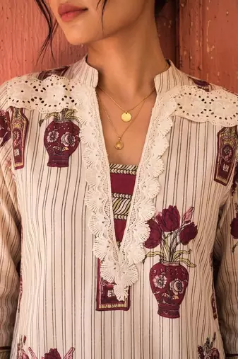 Cotton Floral Printed Straight Kurta With Lace Detailed Palazzo Set