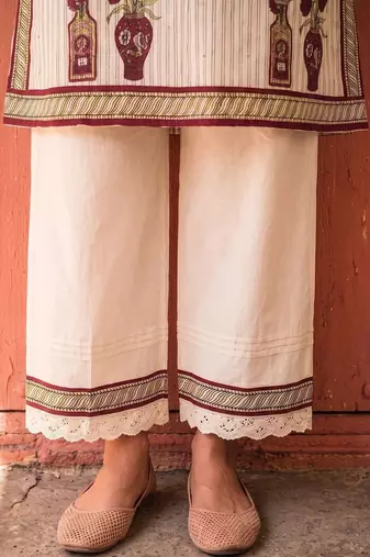 Cotton Floral Printed Straight Kurta With Lace Detailed Palazzo Set