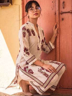 Cotton Floral Printed Straight Kurta With Lace Detailed Palazzo Set 7