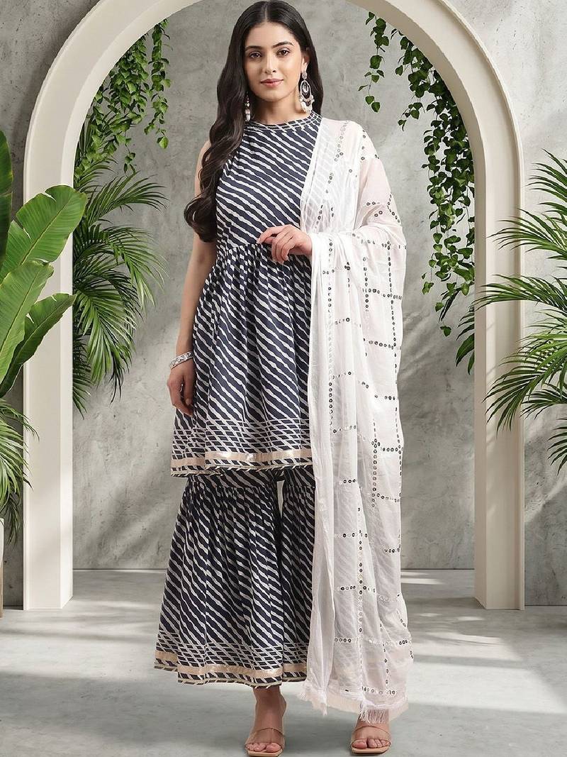Women Printed Regular Sequinned Kurta with Sharara & With Dupatta