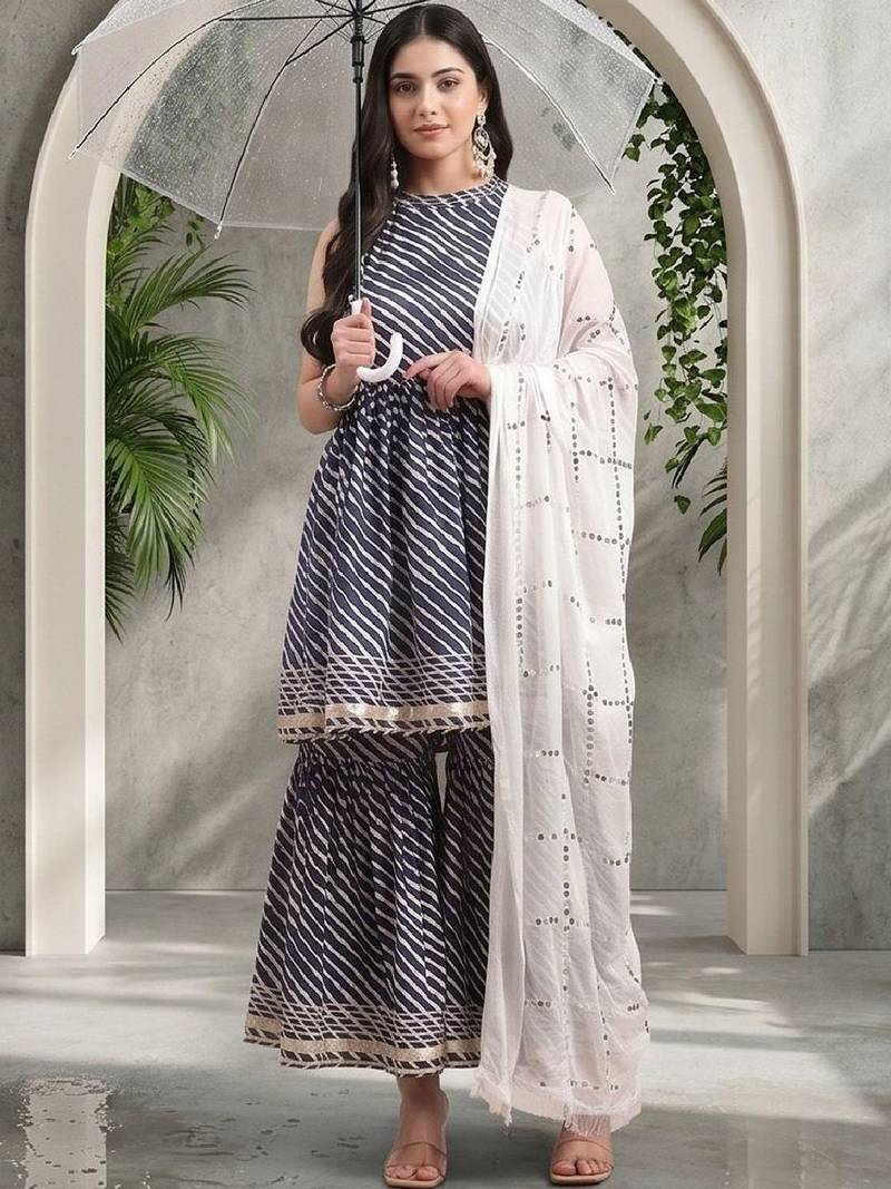 Women Printed Regular Sequinned Kurta with Sharara & With Dupatta