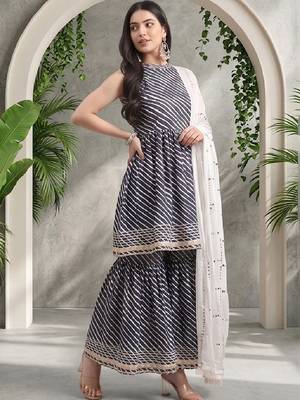 Women Printed Regular Sequinned Kurta with Sharara & With Dupatta 7