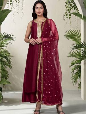 Women Ethnic Motifs Embroidered Regular Kurta with Palazzos & With Dupatta 1