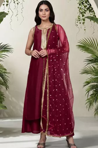 Women Ethnic Motifs Embroidered Regular Kurta with Palazzos & With Dupatta