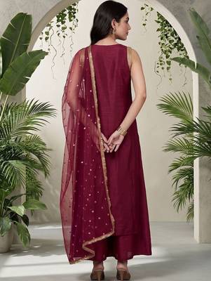 Women Ethnic Motifs Embroidered Regular Kurta with Palazzos & With Dupatta 2