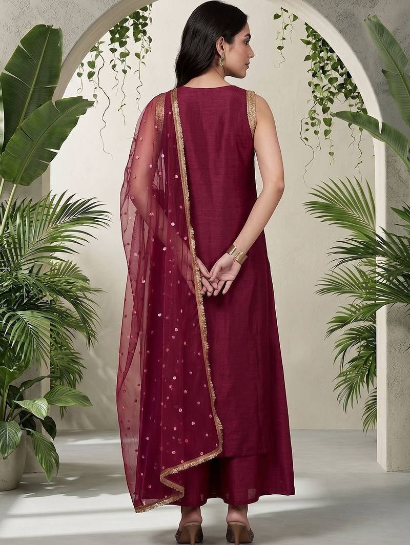 Women Ethnic Motifs Embroidered Regular Kurta with Palazzos & With Dupatta