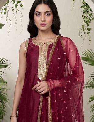 Women Ethnic Motifs Embroidered Regular Kurta with Palazzos & With Dupatta 4
