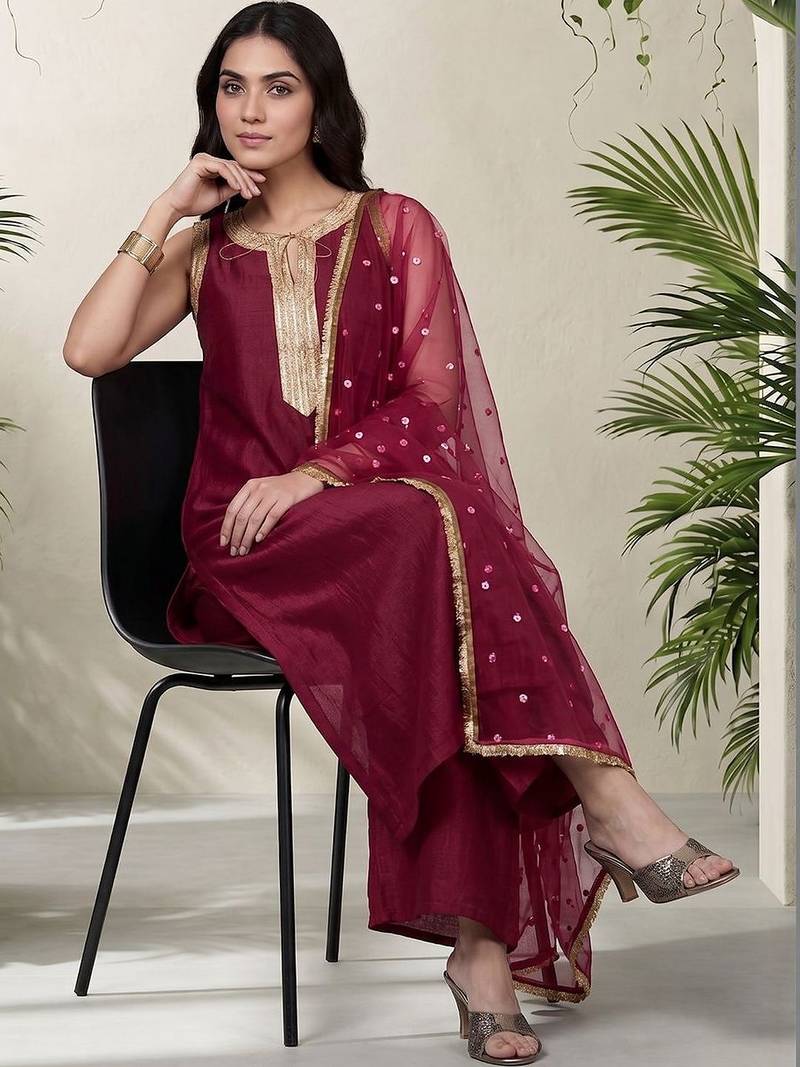 Women Ethnic Motifs Embroidered Regular Kurta with Palazzos & With Dupatta
