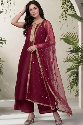 Women Ethnic Motifs Embroidered Regular Kurta with Palazzos & With Dupatta