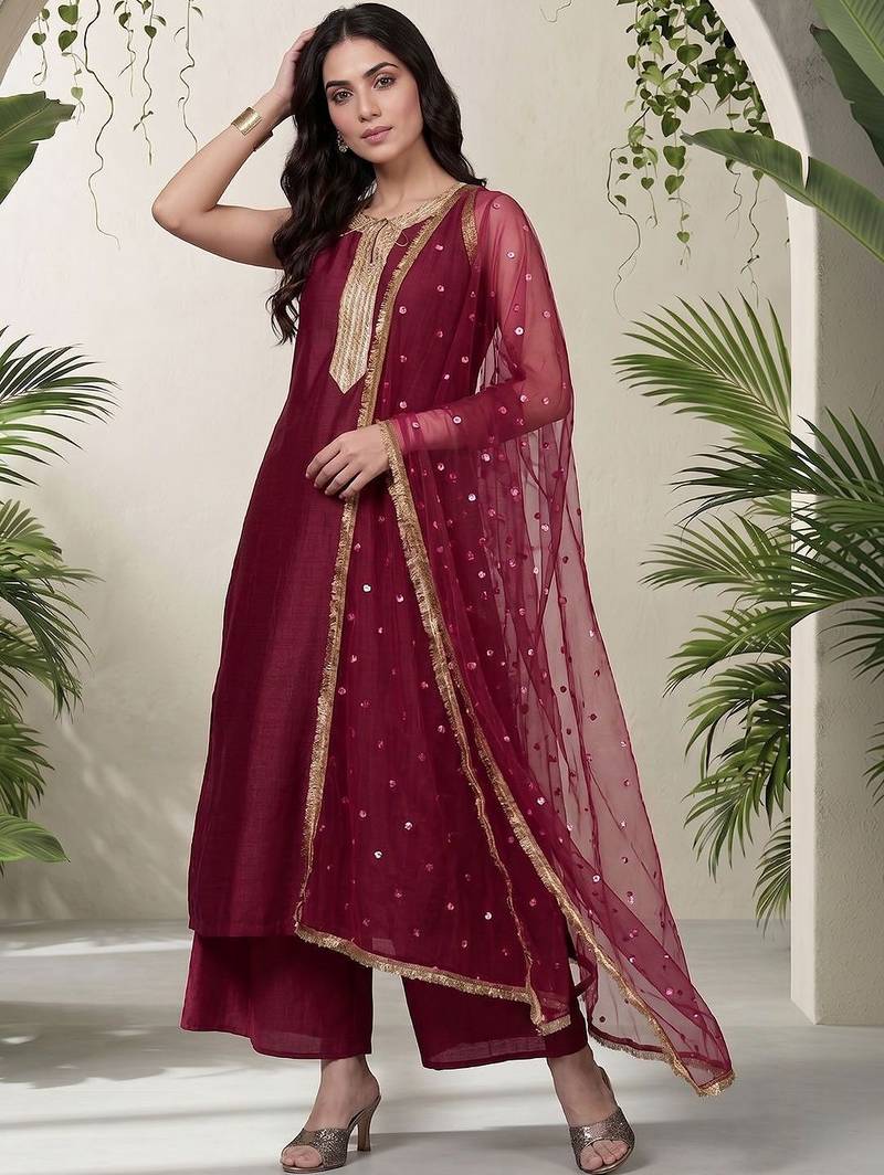 Women Ethnic Motifs Embroidered Regular Kurta with Palazzos & With Dupatta