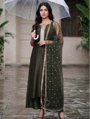 Women Ethnic Motifs Embroidered Regular Kurta with Palazzos & With Dupatta 1