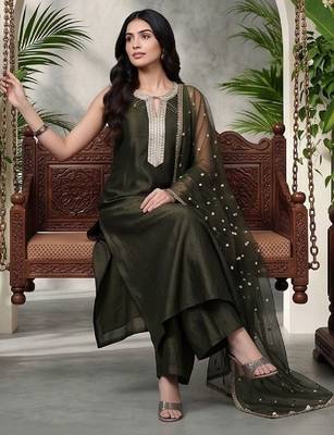 Women Ethnic Motifs Embroidered Regular Kurta with Palazzos & With Dupatta 2