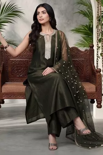 Women Ethnic Motifs Embroidered Regular Kurta with Palazzos & With Dupatta
