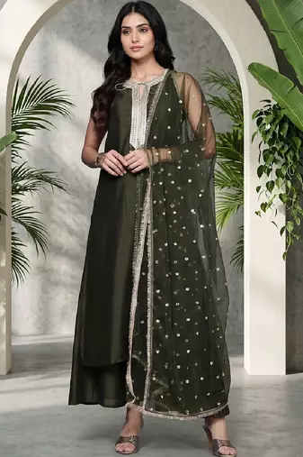 Women Ethnic Motifs Embroidered Regular Kurta with Palazzos & With Dupatta