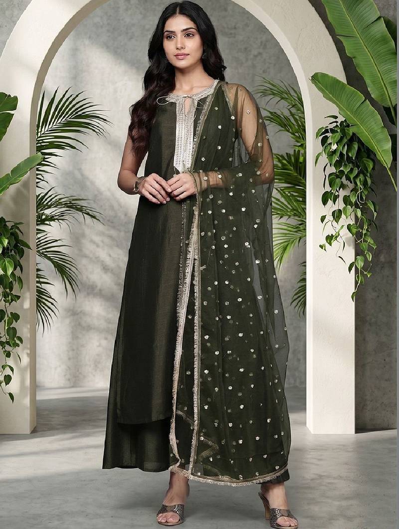 Women Ethnic Motifs Embroidered Regular Kurta with Palazzos & With Dupatta