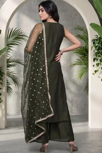 Women Ethnic Motifs Embroidered Regular Kurta with Palazzos & With Dupatta