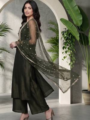 Women Ethnic Motifs Embroidered Regular Kurta with Palazzos & With Dupatta 6
