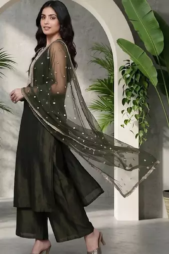 Women Ethnic Motifs Embroidered Regular Kurta with Palazzos & With Dupatta