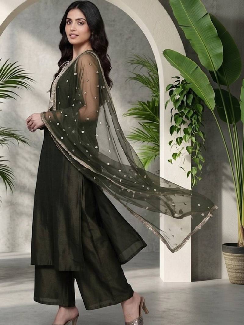 Women Ethnic Motifs Embroidered Regular Kurta with Palazzos & With Dupatta