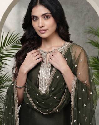 Women Ethnic Motifs Embroidered Regular Kurta with Palazzos & With Dupatta 7