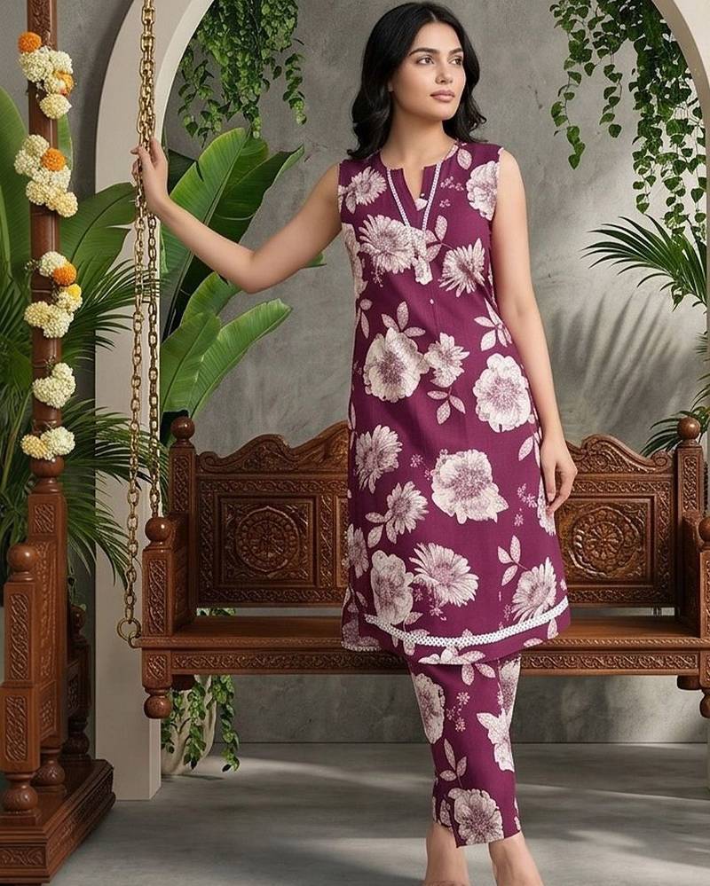 Women Floral Printed Regular Pure Cotton Kurta with Trousers