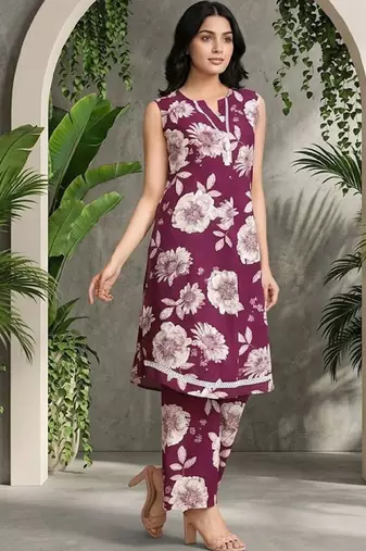 Women Floral Printed Regular Pure Cotton Kurta with Trousers