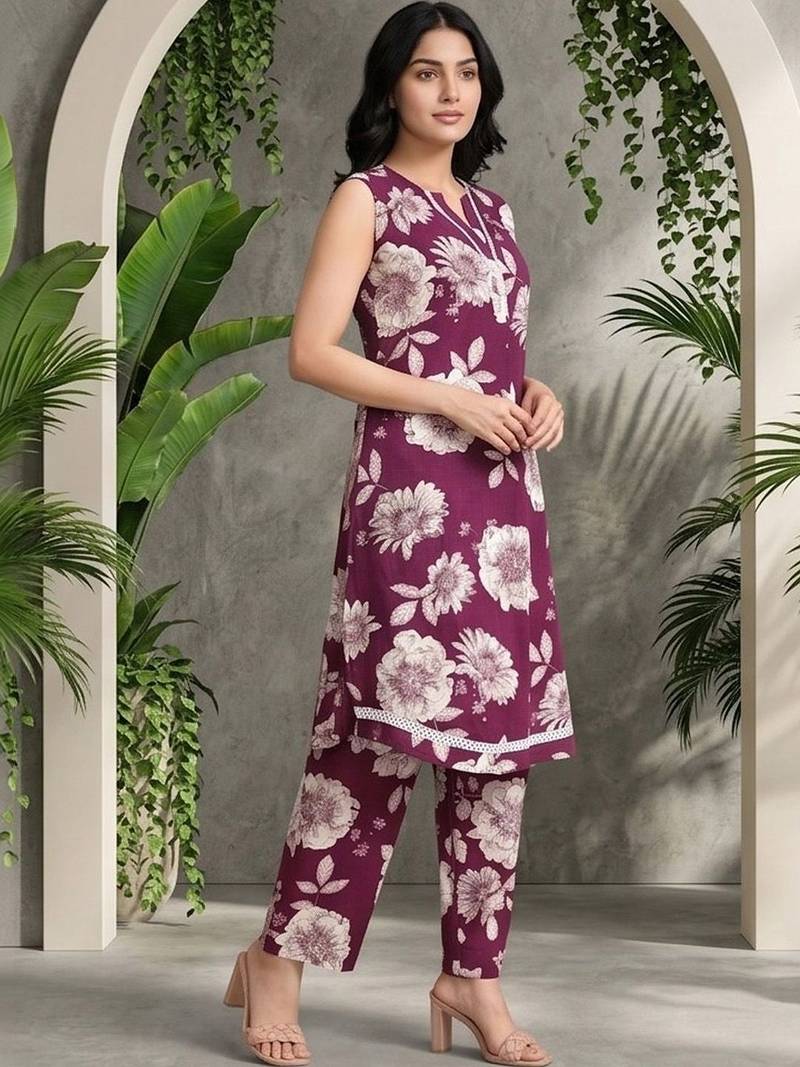 Women Floral Printed Regular Pure Cotton Kurta with Trousers