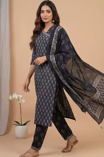 Women Ethnic Motifs Printed Regular Kurta with Trousers & With Dupatta