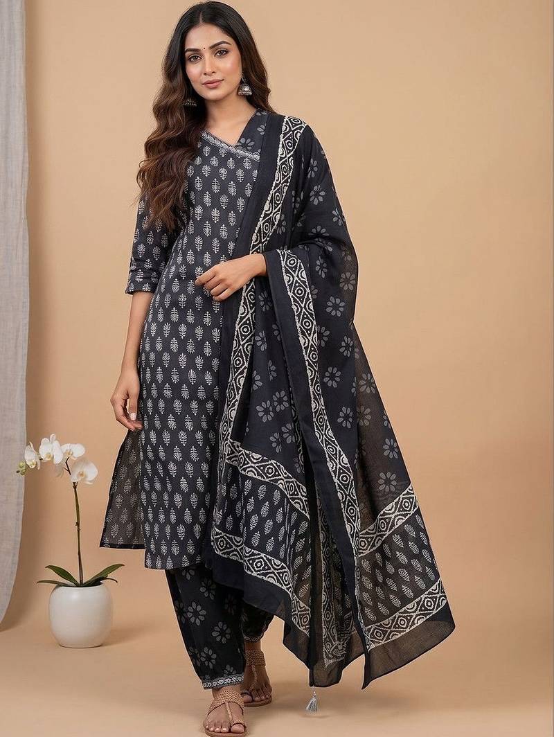 Women Ethnic Motifs Printed Regular Kurta with Trousers & With Dupatta