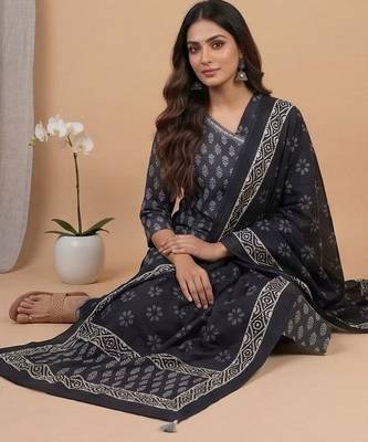 Women Ethnic Motifs Printed Regular Kurta with Trousers & With Dupatta 7