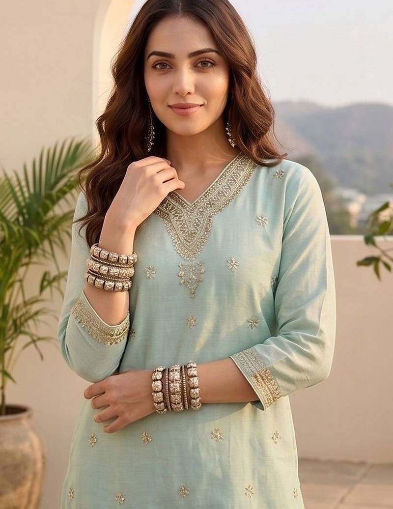Women Ethnic Motifs Embroidered Regular Thread Work Kurta with Trousers & With Dupatta
