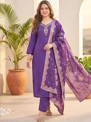 Women Ethnic Motifs Embroidered Regular Thread Work Kurta with Trousers & With Dupatta 1