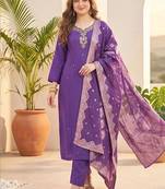 Women Ethnic Motifs Embroidered Regular Thread Work Kurta with Trousers & With Dupatta