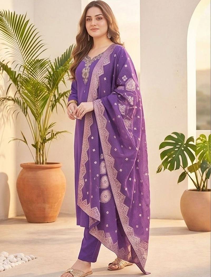 Women Ethnic Motifs Embroidered Regular Thread Work Kurta with Trousers & With Dupatta