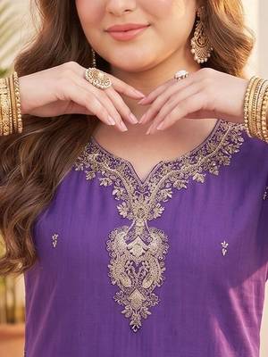 Women Ethnic Motifs Embroidered Regular Thread Work Kurta with Trousers & With Dupatta 5