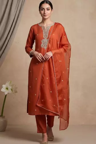 Women Ethnic Motifs Embroidered Regular Thread Work Kurta with Trousers & With Dupatta