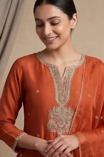 Women Ethnic Motifs Embroidered Regular Thread Work Kurta with Trousers & With Dupatta